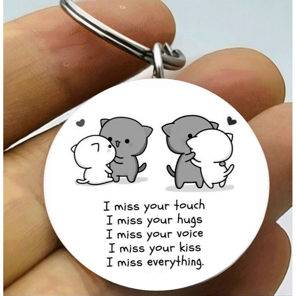 I Miss Your Touch Hug Voice Everything Love Cute animal Stainless Steel Keychain